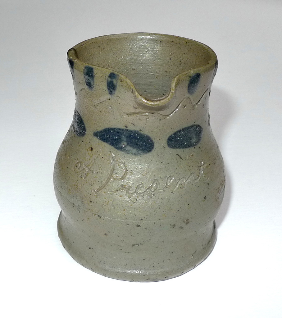 Small decorated pitcher incised A Present and Made by C. F. Decker Nov 26th 1898. ai1.
