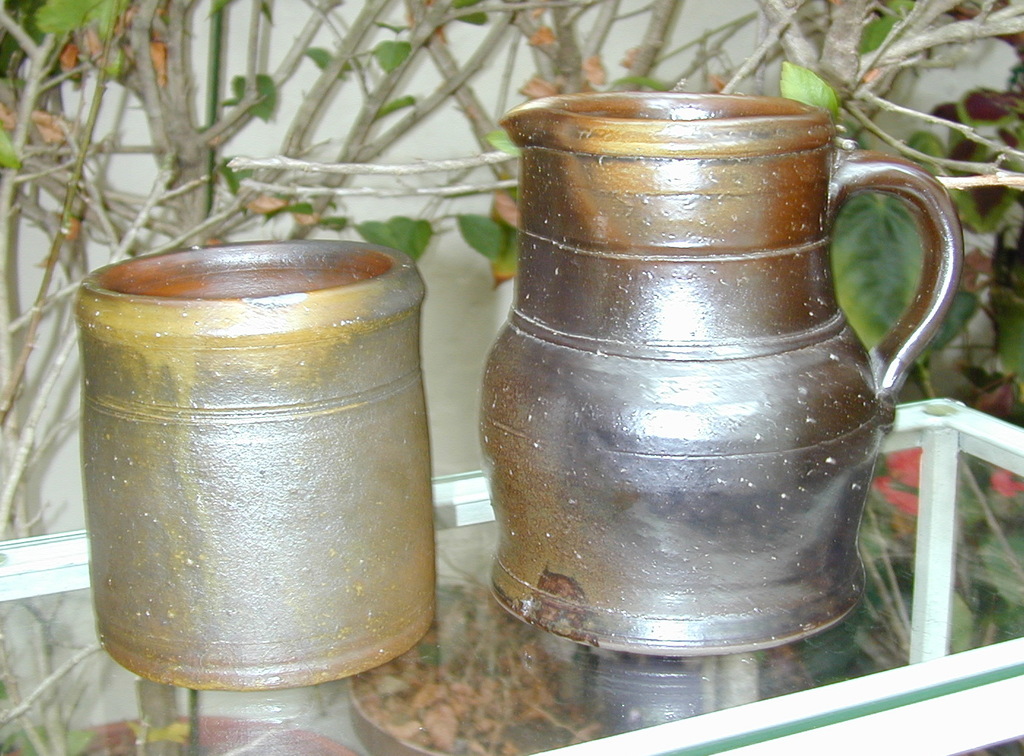 Medium sized Decker pitcher and a small jar. ai35a.